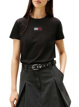 Maglietta Tommy Jeans Party Flag nera per donna