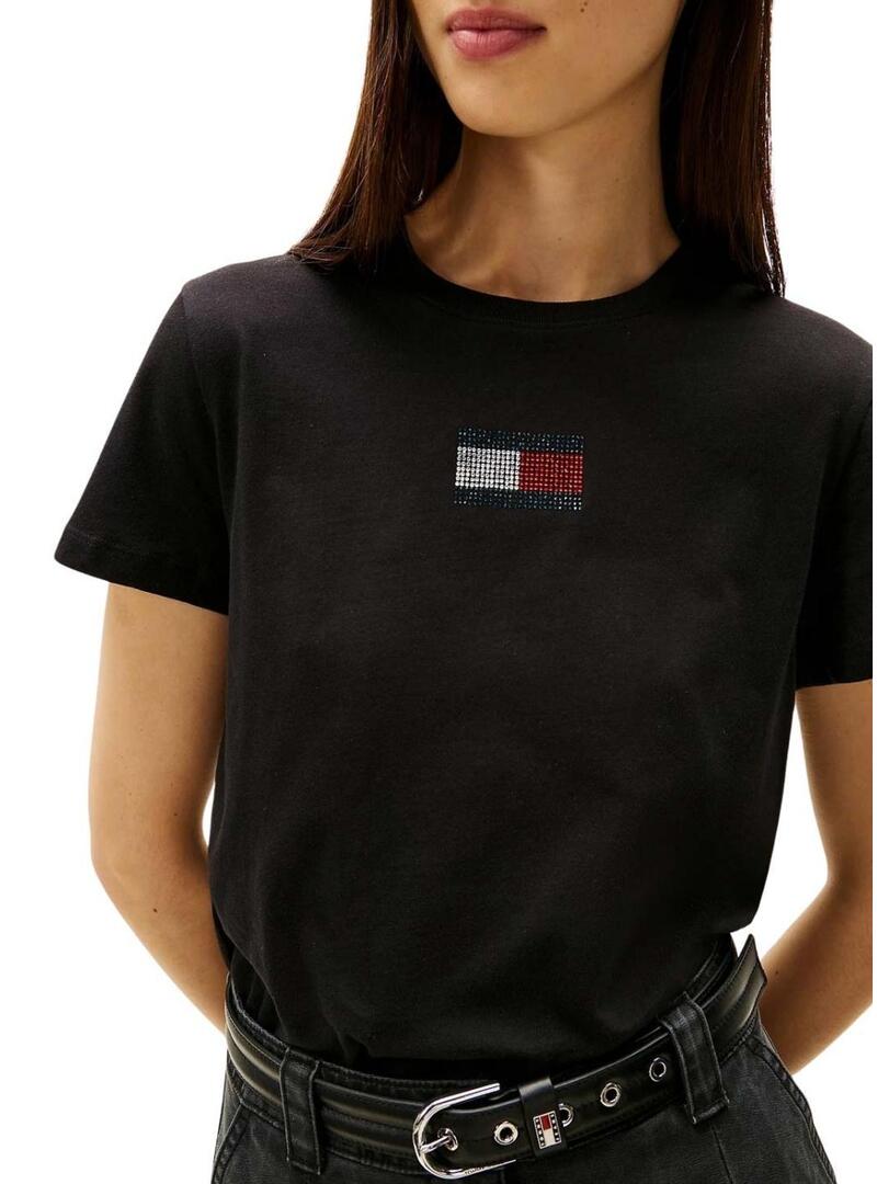 Maglietta Tommy Jeans Party Flag nera per donna