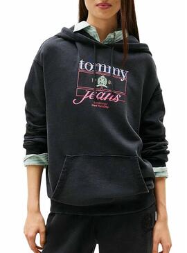 Felpa Tommy Jeans Crest Flag nera per donna