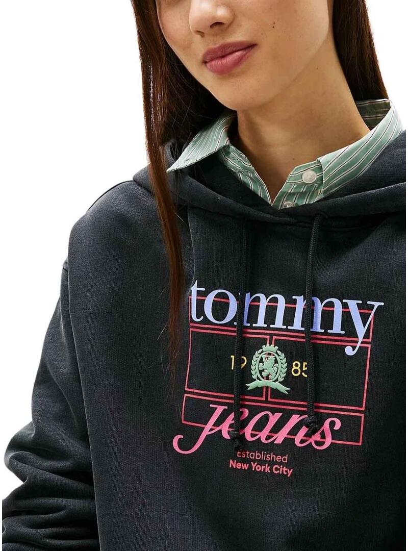 Felpa Tommy Jeans Crest Flag nera per donna