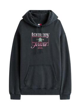 Felpa Tommy Jeans Crest Flag nera per donna