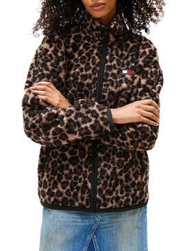 Giacca Tommy Jeans Teddy leopardata per donna