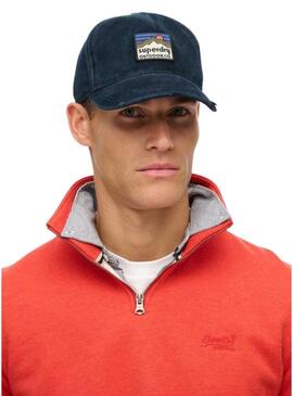 Cappello Superdry Graphic Cord Trucker in velluto a coste blu navy
