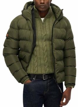 Cappotto imbottito sportivo con cappuccio Superdry verde per uomo