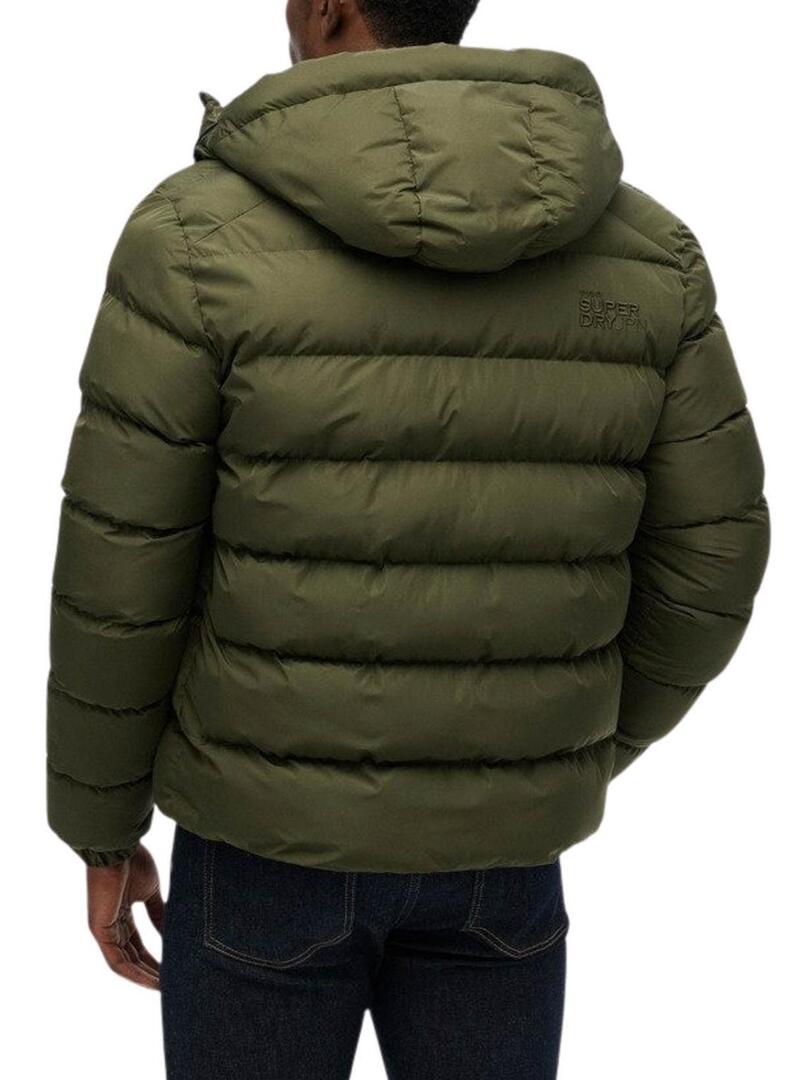 Cappotto imbottito sportivo con cappuccio Superdry verde per uomo