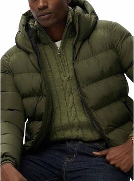 Cappotto imbottito sportivo con cappuccio Superdry verde per uomo