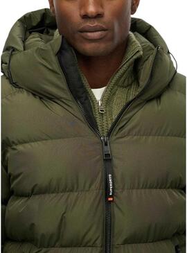 Cappotto imbottito sportivo con cappuccio Superdry verde per uomo