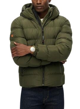 Cappotto imbottito sportivo con cappuccio Superdry verde per uomo