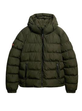 Cappotto imbottito sportivo con cappuccio Superdry verde per uomo