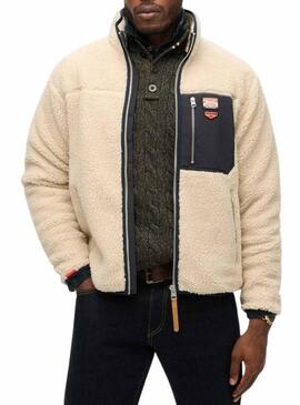 Polar Superdry Vintage Retro Full Zip beige per uomo.