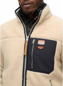 Polar Superdry Vintage Retro Full Zip beige per uomo.