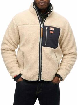 Polar Superdry Vintage Retro Full Zip beige per uomo.