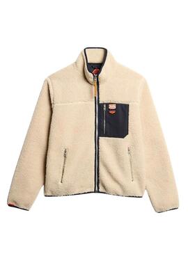 Polar Superdry Vintage Retro Full Zip beige per uomo.