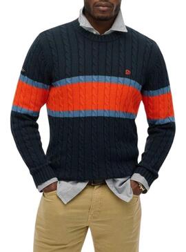 Maglia a righe in cotone Superdry Cable stripe marina per uomo
