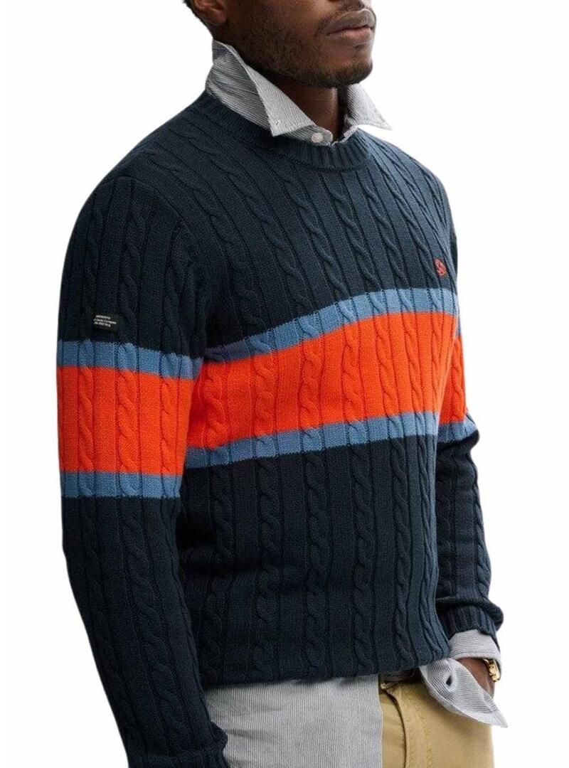 Maglia a righe in cotone Superdry Cable stripe marina per uomo