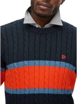 Maglia a righe in cotone Superdry Cable stripe marina per uomo