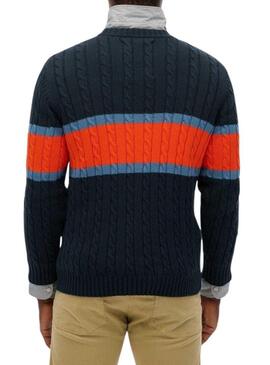 Maglia a righe in cotone Superdry Cable stripe marina per uomo