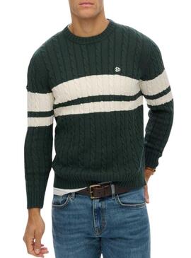 Maglia a righe verdi in cotone Superdry Cable per uomo