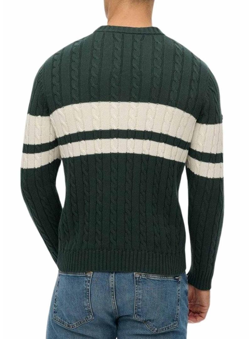 Maglia a righe verdi in cotone Superdry Cable per uomo