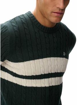 Maglia a righe verdi in cotone Superdry Cable per uomo