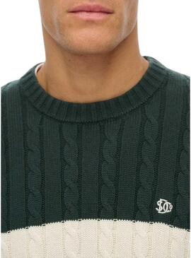 Maglia a righe verdi in cotone Superdry Cable per uomo