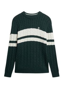 Maglia a righe verdi in cotone Superdry Cable per uomo