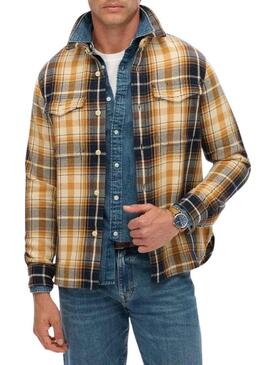 Camicia Superdry Merchant Heavy Checked in flanella gialla per uomo