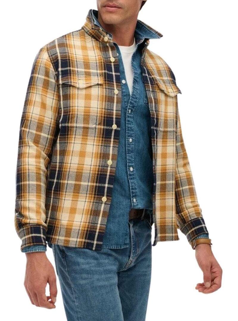 Camicia Superdry Merchant Heavy Checked in flanella gialla per uomo