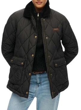 Cappotto Superdry Cord Trimmed Liner nero per donna.