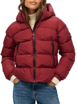 Cappotto imbottito granata con cappuccio Superdry Hooded Sports Puffer per donna.
