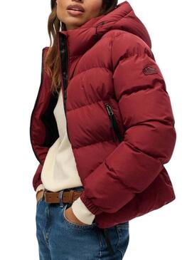 Cappotto imbottito granata con cappuccio Superdry Hooded Sports Puffer per donna.