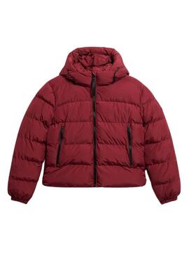 Cappotto imbottito granata con cappuccio Superdry Hooded Sports Puffer per donna.