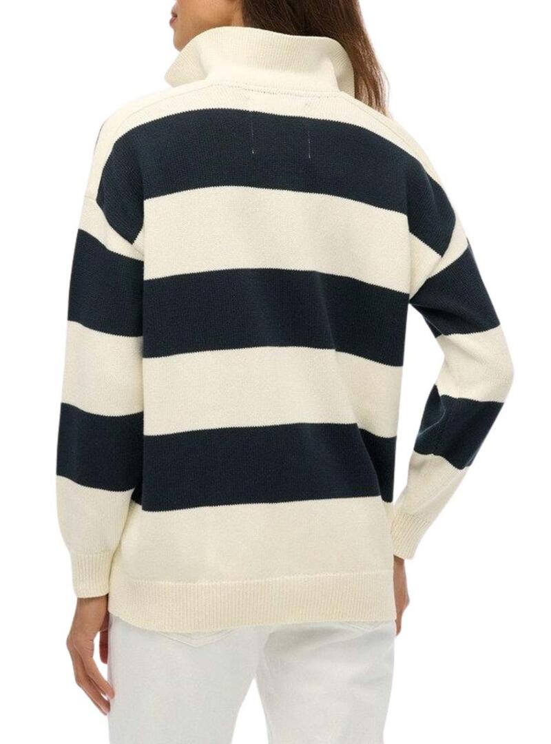 Maglia Superdry Slouchy a righe Rugby blu navy e beige per donna