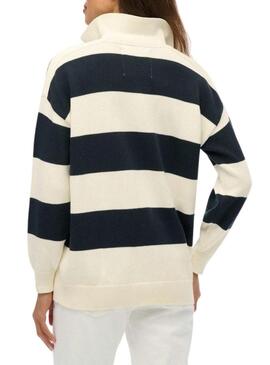 Maglia Superdry Slouchy a righe Rugby blu navy e beige per donna