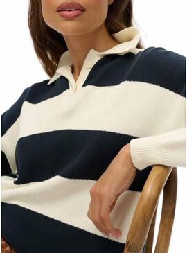Maglia Superdry Slouchy a righe Rugby blu navy e beige per donna