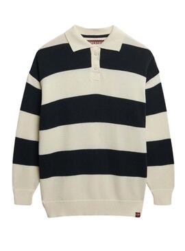 Maglia Superdry Slouchy a righe Rugby blu navy e beige per donna