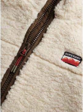 Giacca in pile Superdry Fleece Hybrid beige e verde per donna