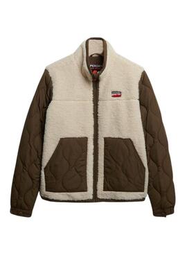 Giacca in pile Superdry Fleece Hybrid beige e verde per donna
