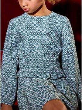 Blusa Mayoral stampata geometrica blu per ragazza