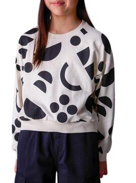 Felpa Mayoral con stampa geometrica bianca e nera per bambina.