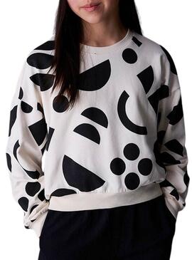 Felpa Mayoral con stampa geometrica bianca e nera per bambina.