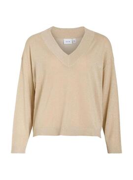 Maglia Vila Viginny beige glitter per donna.
