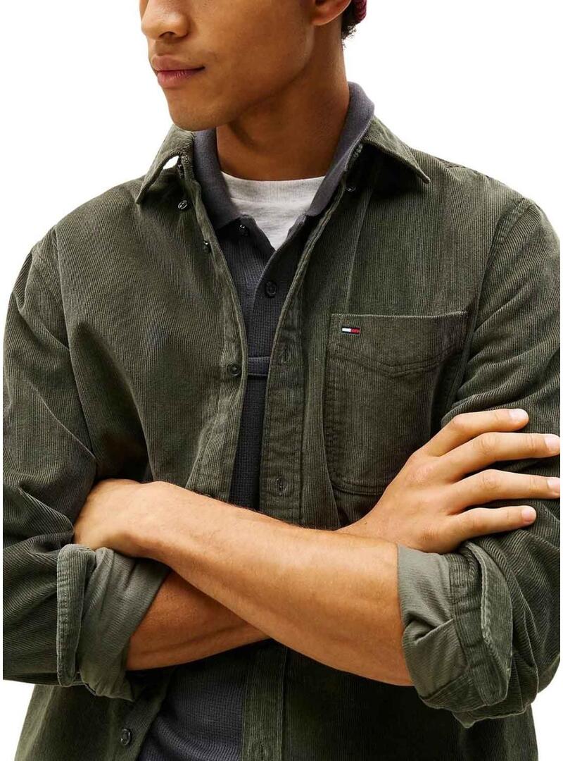 Camicia Tommy Jeans in velluto a coste verde per uomo