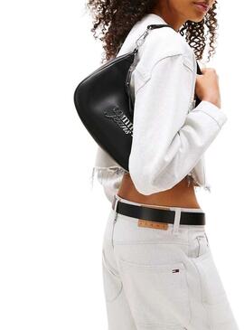 Borsa nera Tommy Jeans Bold Script per donna