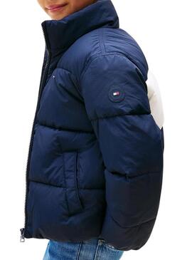 Giacca trapuntata Tommy Hilfiger Flag blu scuro per ragazzo e ragazza