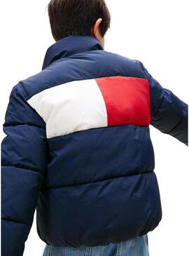 Giacca trapuntata Tommy Hilfiger Flag blu scuro per ragazzo e ragazza