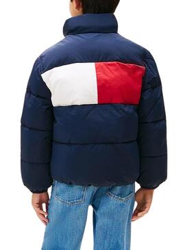 Giacca trapuntata Tommy Hilfiger Flag blu scuro per ragazzo e ragazza