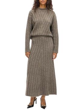 Gonna Vila Virelli maxi in maglia color tostato per donna.