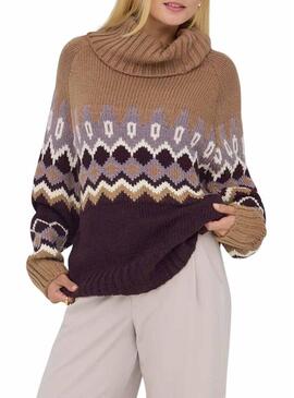 Maglia Only Rock Jacquard color tostato per donna