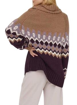 Maglia Only Rock Jacquard color tostato per donna